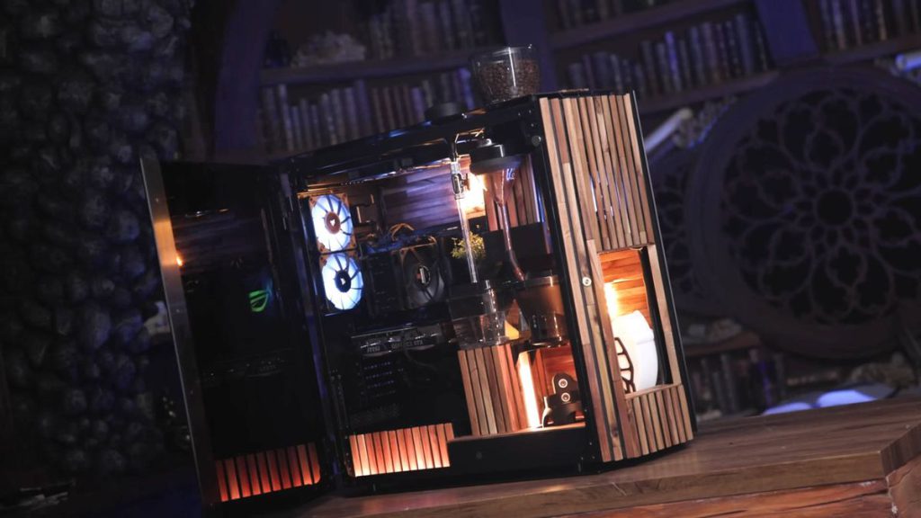 زمین بازی قهوه و رایانه شخصی با هم در هماهنگی کامل، در این ساخت شگفت‌انگیز با طرح چوب سونای Scandi