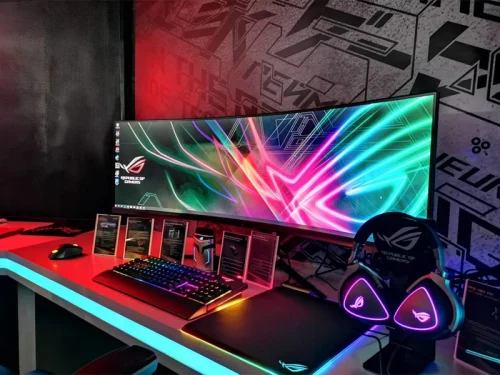 مانیتور گیمینگ خمیده ایسوس مدل ROG STRIX XG49VQ سایز 49 اینچ (کارکرده - همراه با کارتن و متعلقات - دارای یک خش سطحی)